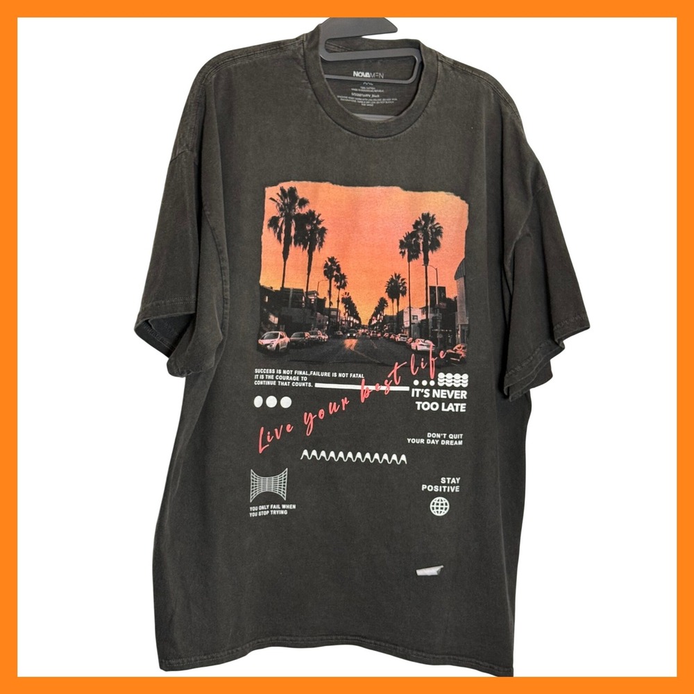 Fashion Nova Men XXL Live Your Best Life Graphic Tee Faded Black M50001649V